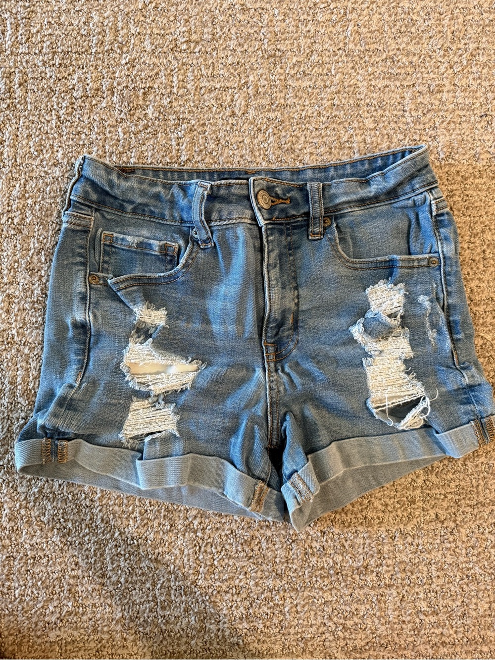 Distressed Rolled Hem Denim Shorts